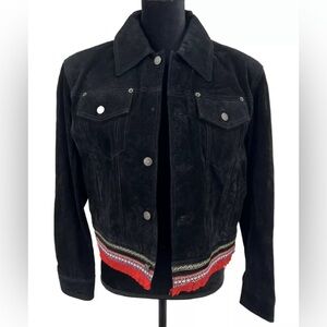 Wilson’s Leather Maxima Y2K Black Suede Jacket Coat With Embroidered Hem Size L